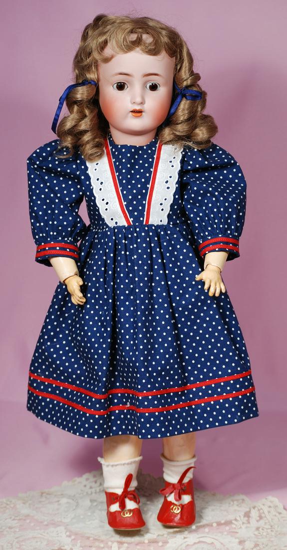 252. GERMAN BISQUE CHILD DOLL BY ALT, BECK &: 252. GERMAN BISQUE CHILD DOLL BY ALT, BECK & GOTTSCHALCK. Marks: ABG 1362 Germany. 23”. Bisque socket head, brown sleep eyes, painted lower lashes, feathered brows, open mouth, accented lips, upper