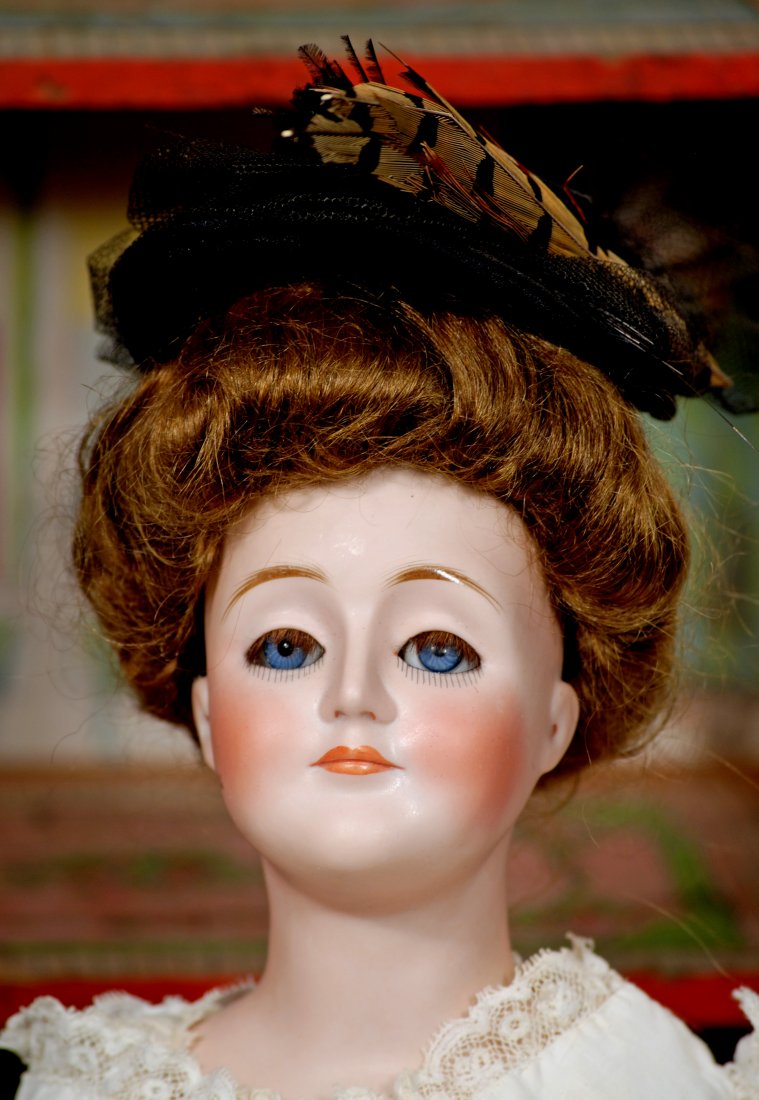 GERMAN BISQUE "GIBSON GIRL" LADY DOLL BY KESTNER: GERMAN BISQUE "GIBSON GIRL" LADY DOLL BY KESTNER Marks: 172/ 7 19" Bisque shoulderhead with uptilted face and slender neck, blue sleep eyes, painted lower lashes, applied upper lashes, feathered brows