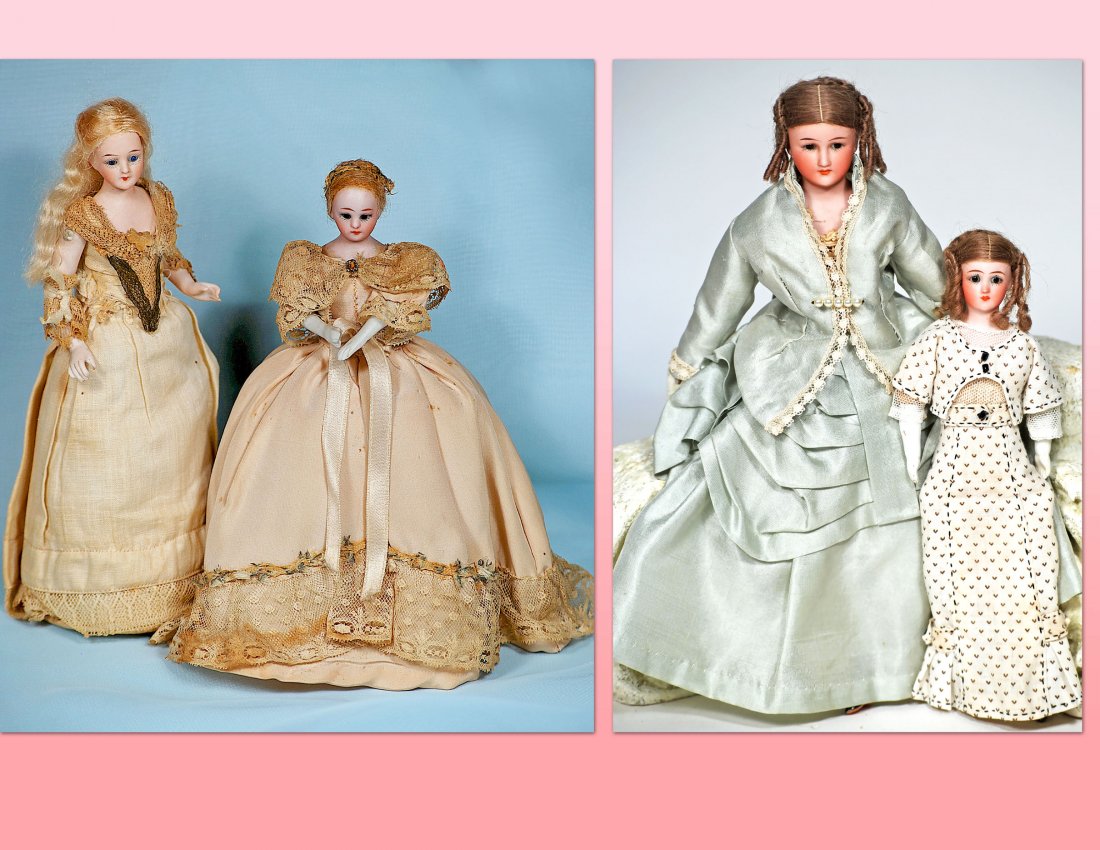 TWO GERMAN BISQUE PINCUSHION DOLLS & TWO LADY DOLLS Nov 17, 2019 Frasher's Doll Auction in MO