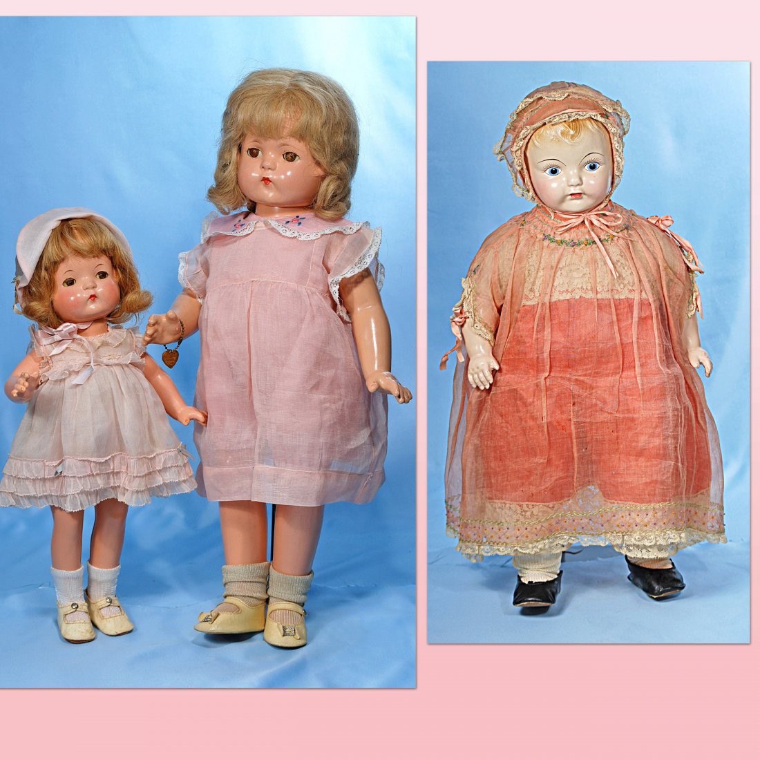 TWO PATSY & ONE MAMA COMPOSITION DOLLS BY EFFANBEE: 313. THREE COMPOSITION DOLLS BY EFFANBEE. “PATSY JOAN” - “PATSY LOU” - ALL-ORIGINAL MAMA DOLL. Marks: Effanbee, Effanbee Patsy Joan & Patsy Lou. (1) 16” Patsy Joan composition socket head on