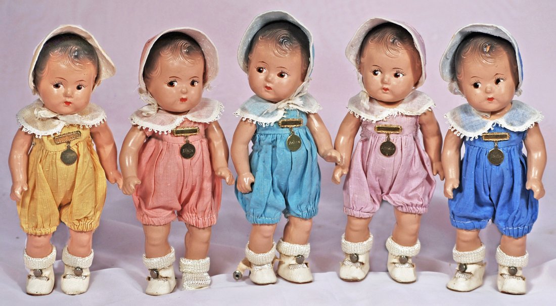SET OF "DIONNE QUINTUPLET" COMPOSITION TODDLERS BY MADA (1 of 2)
