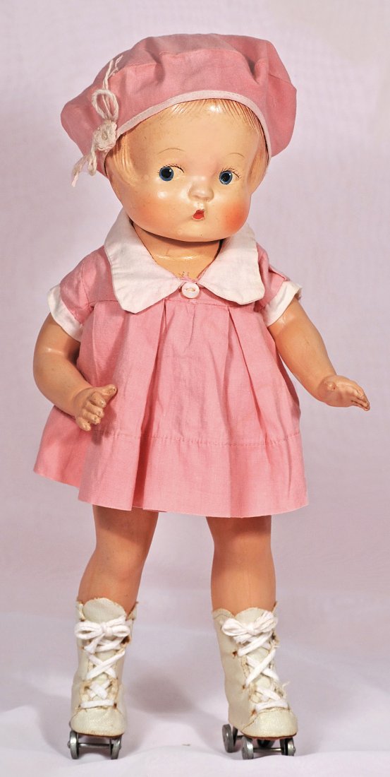 COMPOSITION, ALL-ORIGINAL "PATSY TYPE" ROLLER SKATER. (1 of 1)