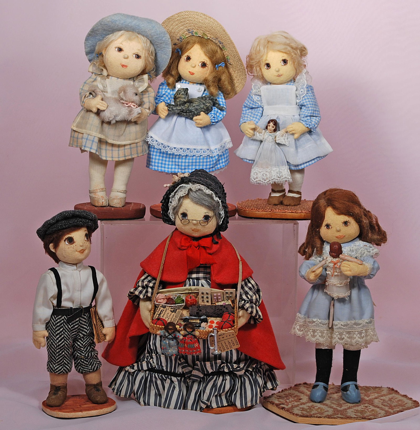 COLLECTION OF SIX FELT DOLLS BY ARTIST JULIET LAWSON (1 of 1)