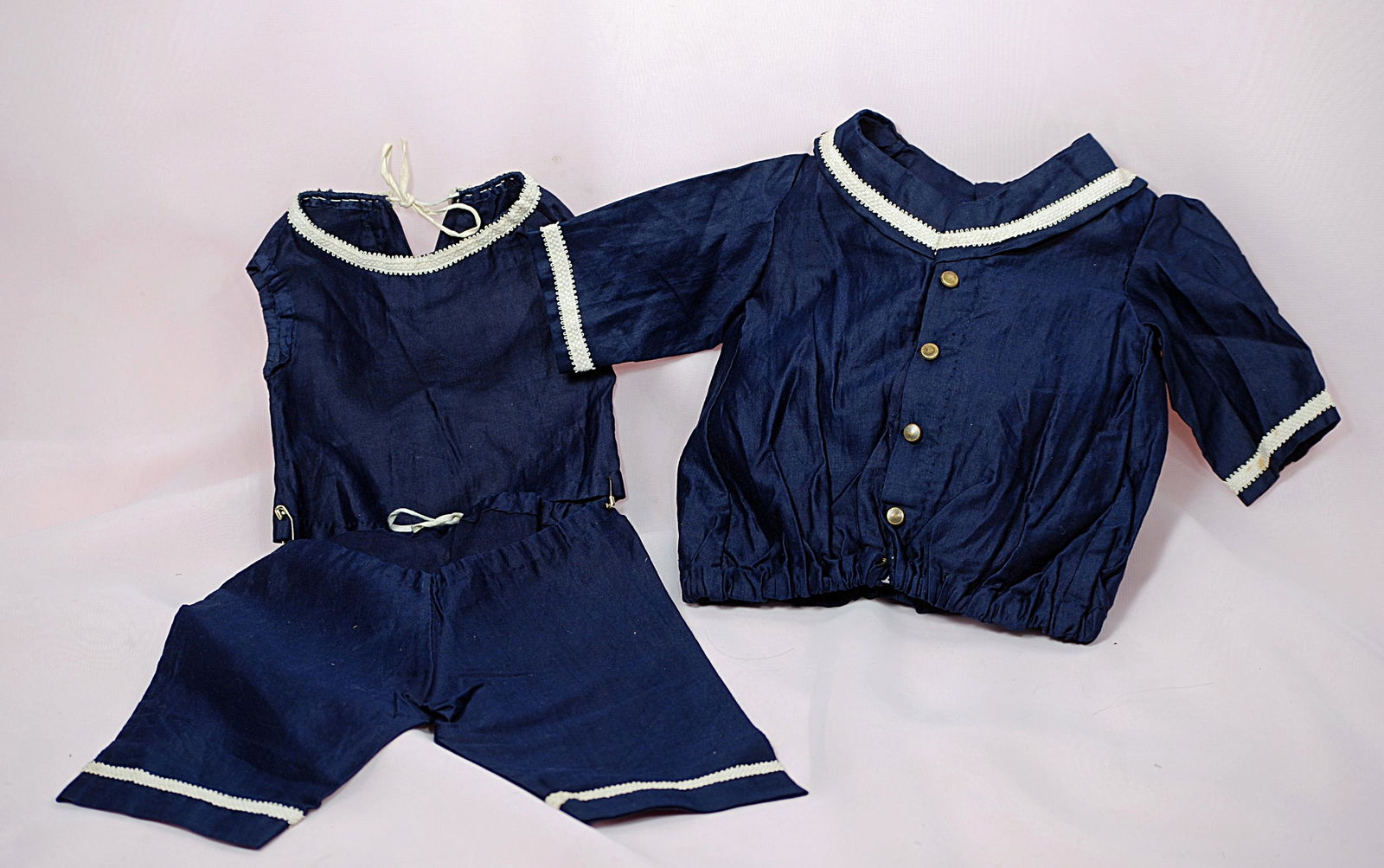 VINTAGE JUMEAU STYLE NAVY BLUE SILK SWIM SUIT (1 of 1)