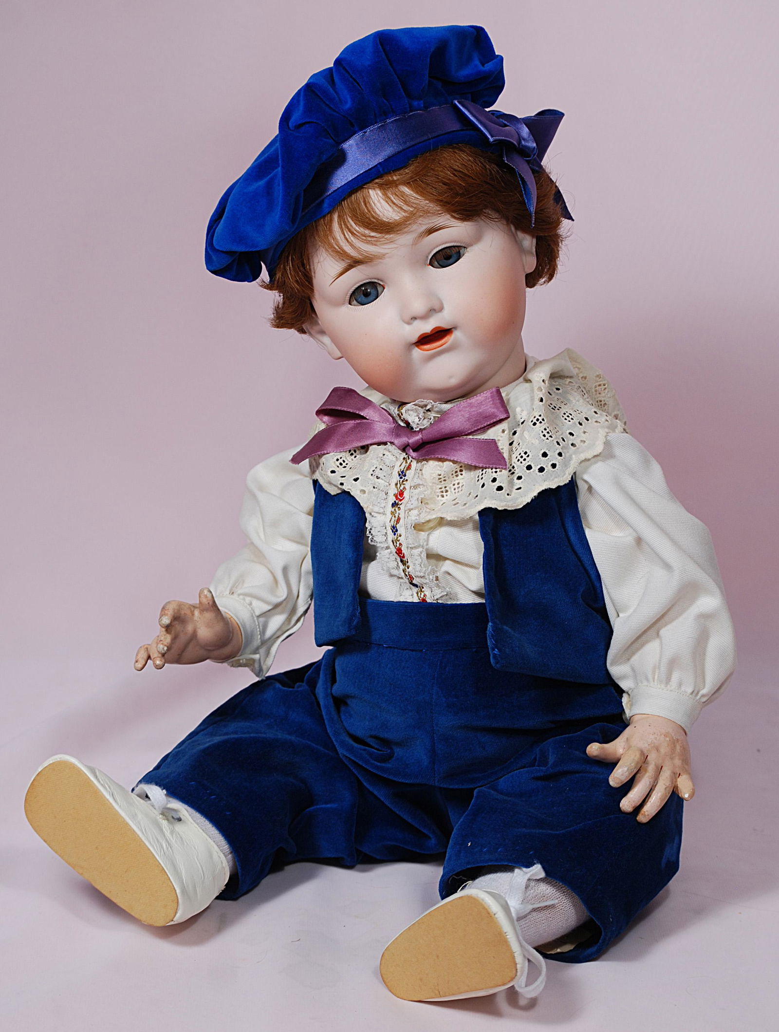 LARGE GERMAN BISQUE CHARACER BABY BY MARSEILLE: LARGE GERMAN BISQUE CHARACER BABY BY MARSEILLE. 20”. Marks: Armand Marseille Germany 990 A 12 M. Bisque socket head, blue sleep eyes, painted and applied lashes feathered brows, open mouth, tongue,