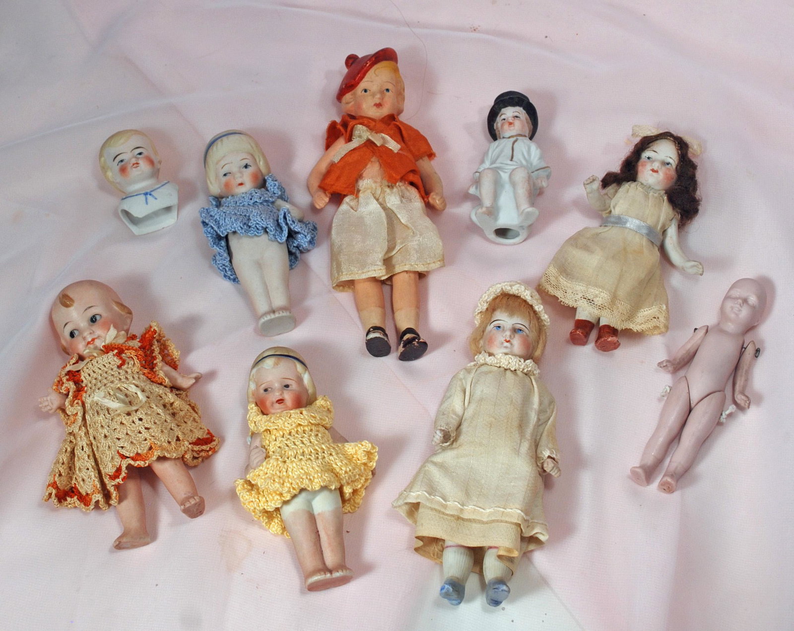 NINE ASSORTED ALL-BISQUE DOLLS (1 of 1)