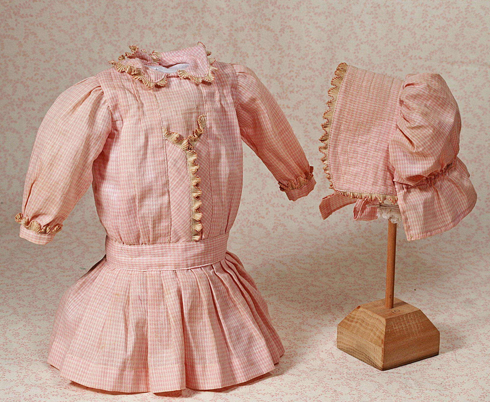 PINK COTTON DOLL DRESS AND MATCHING BONNET (1 of 1)
