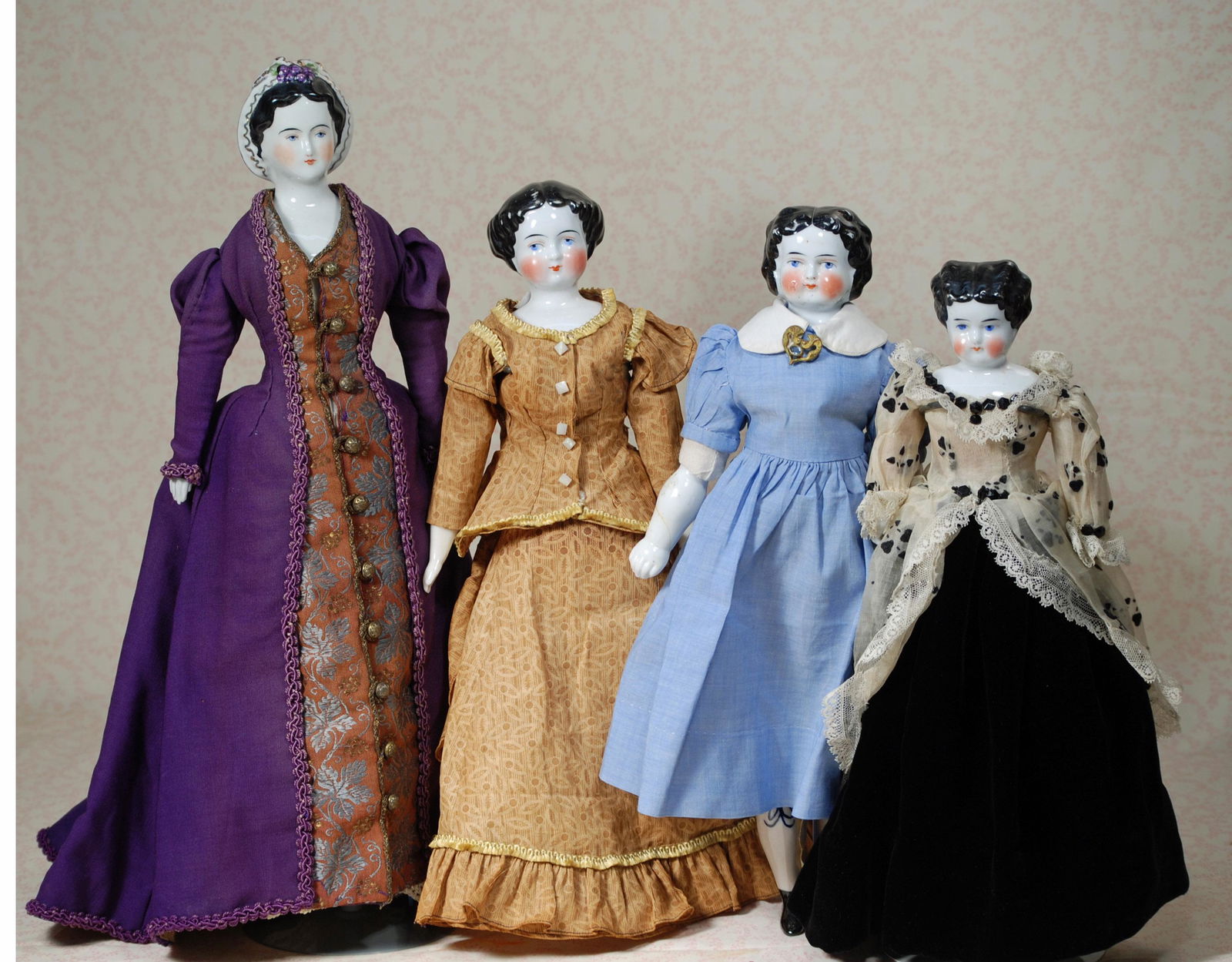 THREE GERMAN CHINA DOLLS AND ONE CHINA "GRAPE LADY" (1 of 2)