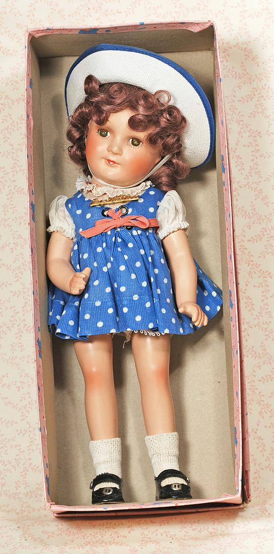COMPOSITION CELEBRITY DOLL “JANE WITHERS”: COMPOSITION CELEBRITY DOLL “JANE WITHERS” BY MADAME ALEXANDER. 13”. Composition socket head, sleep eyes, real lashes, painted lower lashes and brows, closed mouth, brown mohair wig, 