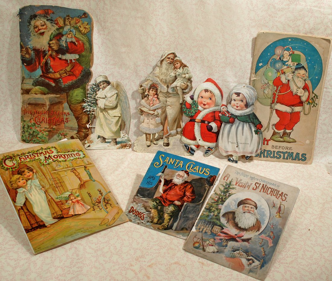 VICTORIAN ERA CHRISTMAS CARDS AND BOOKS: 309. VICTORIAN ERA CHRISTMAS CARDS AND BOOKS. Includes: five books by Raphael Tuck & Sons; two Christmas cards with movable feet; Father Christmas and Christmas Angel cards. Commentary: Late 19th cent