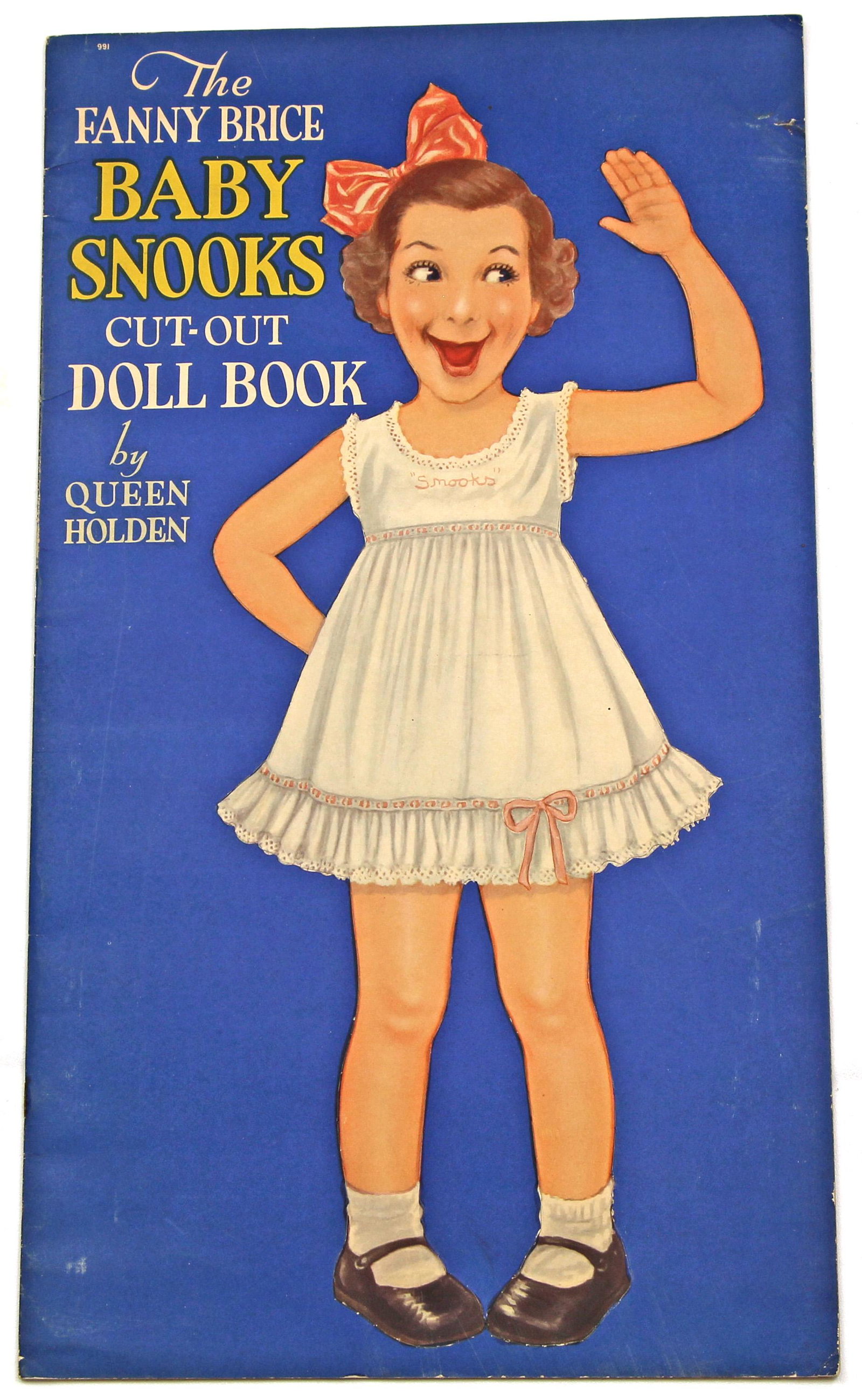 TWO UNCUT FANNY BRICE BABY SNOOKS PAPER DOLL BOOK BY: TWO UNCUT FANNY BRICE BABY SNOOKS PAPER DOLL BOOK BY QUEEN HOLDEN, 1940. One 20" x 11" Fanny Brice Baby Snooks book, includes 18 1/2" paper doll Baby Snooks in classic pose with six pages of costumes 