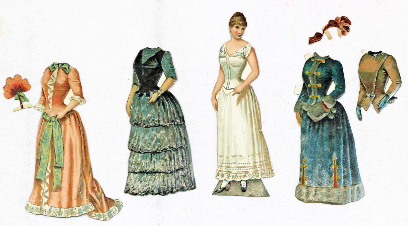 ROYALTY GERMAN PAPER DOLLS, 1800s: ROYALTY GERMAN PAPER DOLLS, 1800s. Three 6" ladies and two children engraved and embossed paper dolls with rich vibrant colors and details, beautiful costumes and ephemera. Presumed to be W&S/B as not