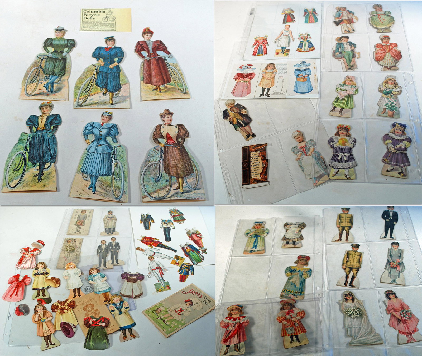 ADVERTISING PAPER DOLL COLLECTION: ADVERTISING PAPER DOLL COLLECTION. Includes: Six Columbia Bicycle dolls; several sets if dolls for Clark’s Spool Cotton; Brooks Spool Cotton set; Jayne’s Hair Products doll in original envelope; J