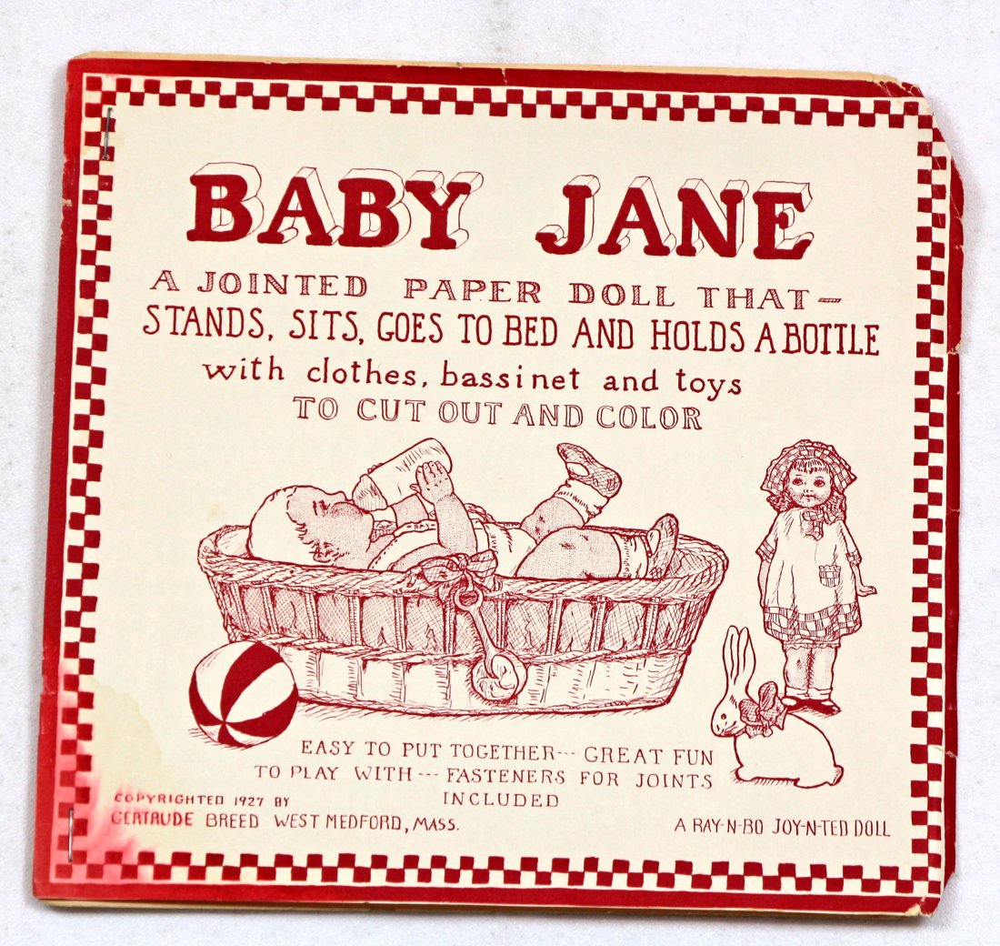 REALLY JANE DRESSING DOLL AND BABY JANE JOINTED PAPER D: REALLY JANE DRESSING DOLL AND BABY JANE JOINTED PAPER DOLL. T includes 8" x 9" "Baby Jane" with 7 uncut sheets with a jointed paper doll that stands, sits, goes to bed and holds a bottle, her clothes,