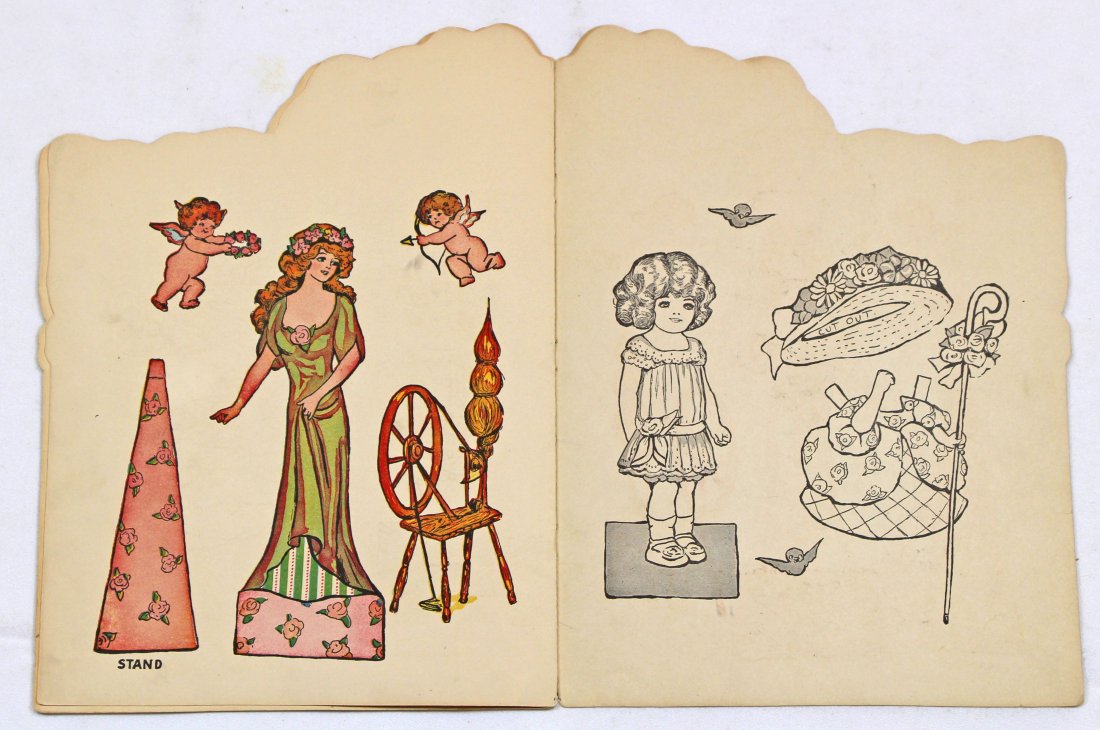 M.G. HAYS DOLL CUT OUT BOOK AND PAPER DOLL: M.G. HAYS DOLL CUT OUT BOOK AND PAPER DOLL. 12" x 9" Doll Cut Out book with 9 pages and 10 different dolls and their dresses (note, dolls are on each side so cutting one, will destroy the back one…)