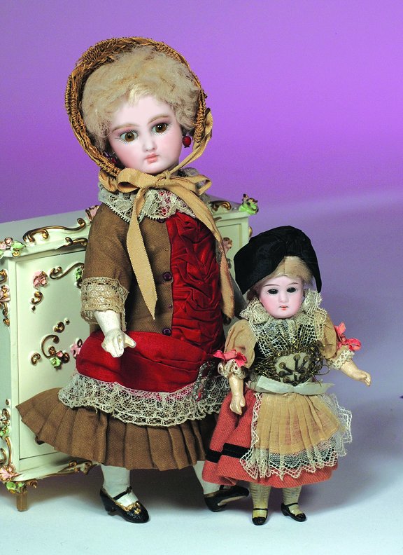 BELTON-TYPE BISQUE DOLL FOR FRENCH MARKET. Marks:: BELTON-TYPE BISQUE DOLL FOR FRENCH MARKET. Marks: 4. 12". Bisque socket head, solid-dome flat top with two stringing holes, brown paperweight eyes, painted lashes, rose-blushed eyelids, feathered brow
