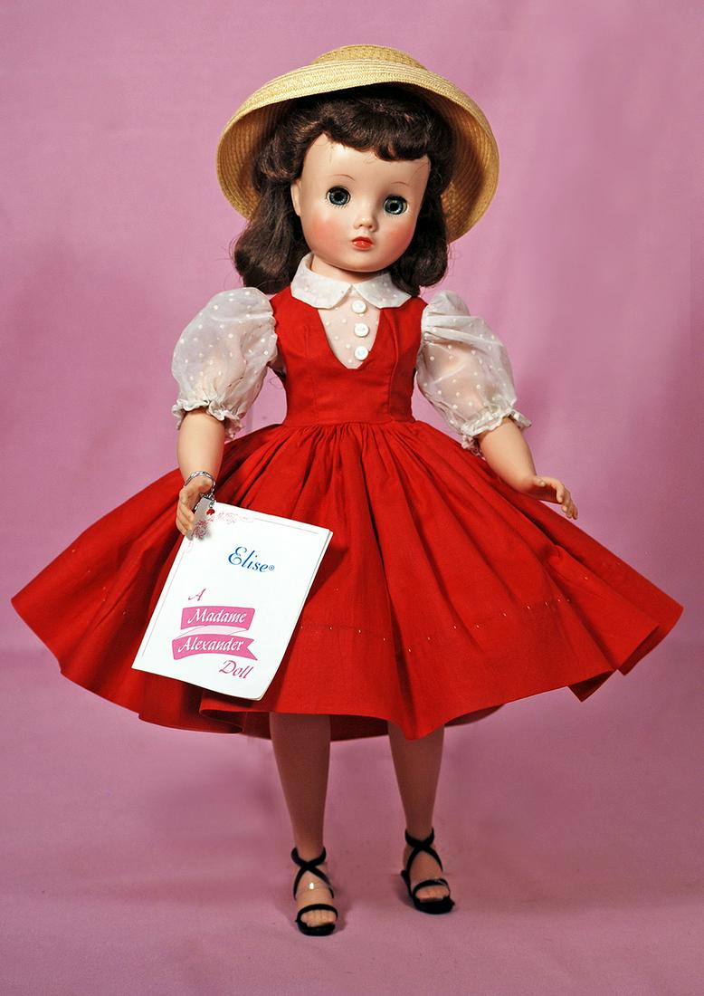 ALEXANDER ELISE IN RED POLISHED COTTON PINAFORE. (1 of 1)