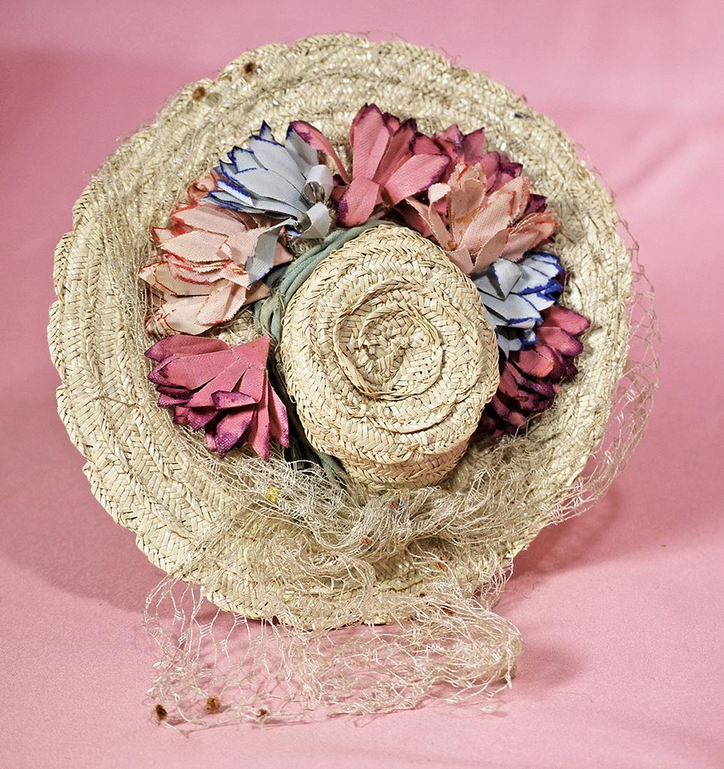 DOLL BONNET. Woven cream color straw bonnet has 2 ½” (1 of 1)
