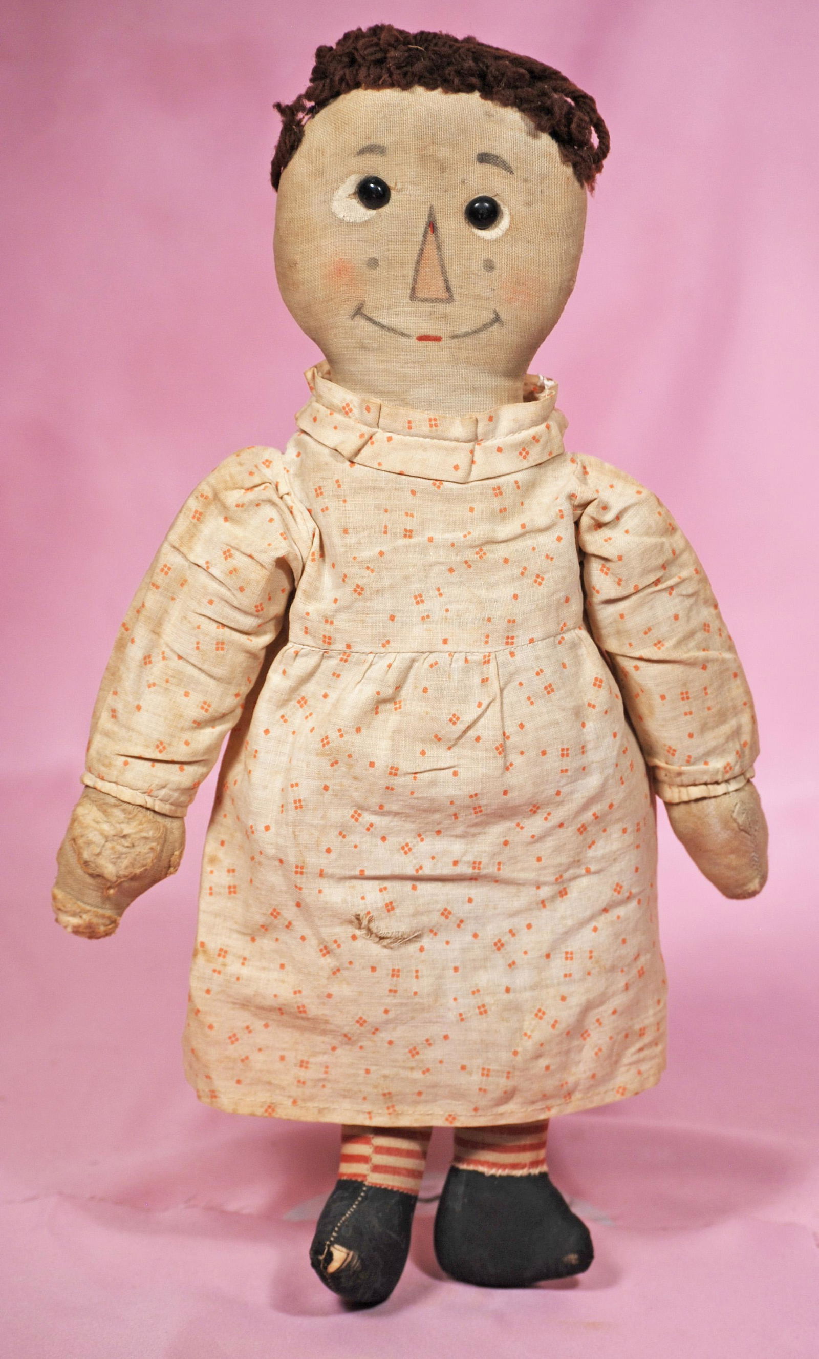 EARLY VOLLAND RAGGEDY ANN CLOTH DOLL. 15”. Marks: (1 of 1)