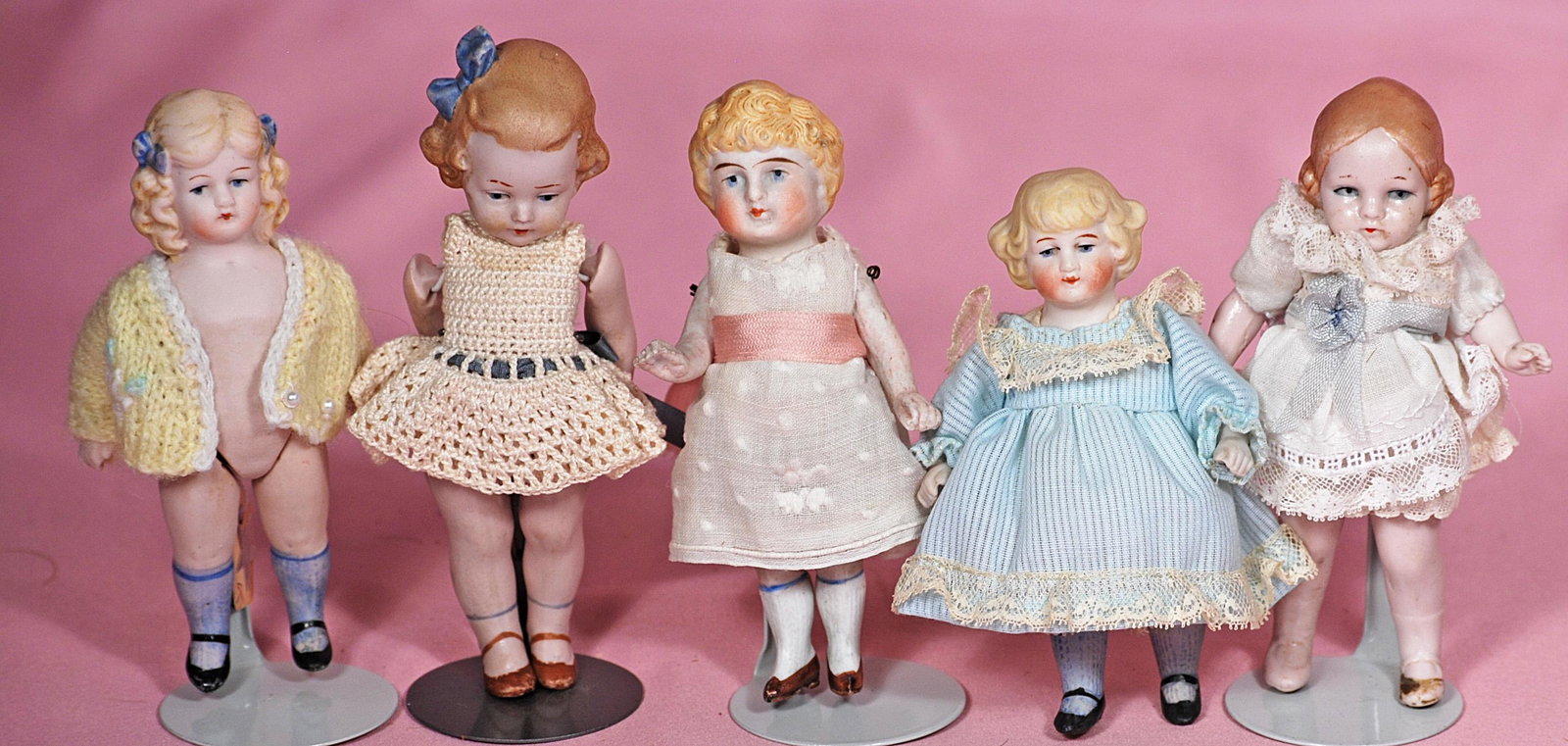 FIVE ALL-BISQUE GERMAN DOLLS (1 of 1)