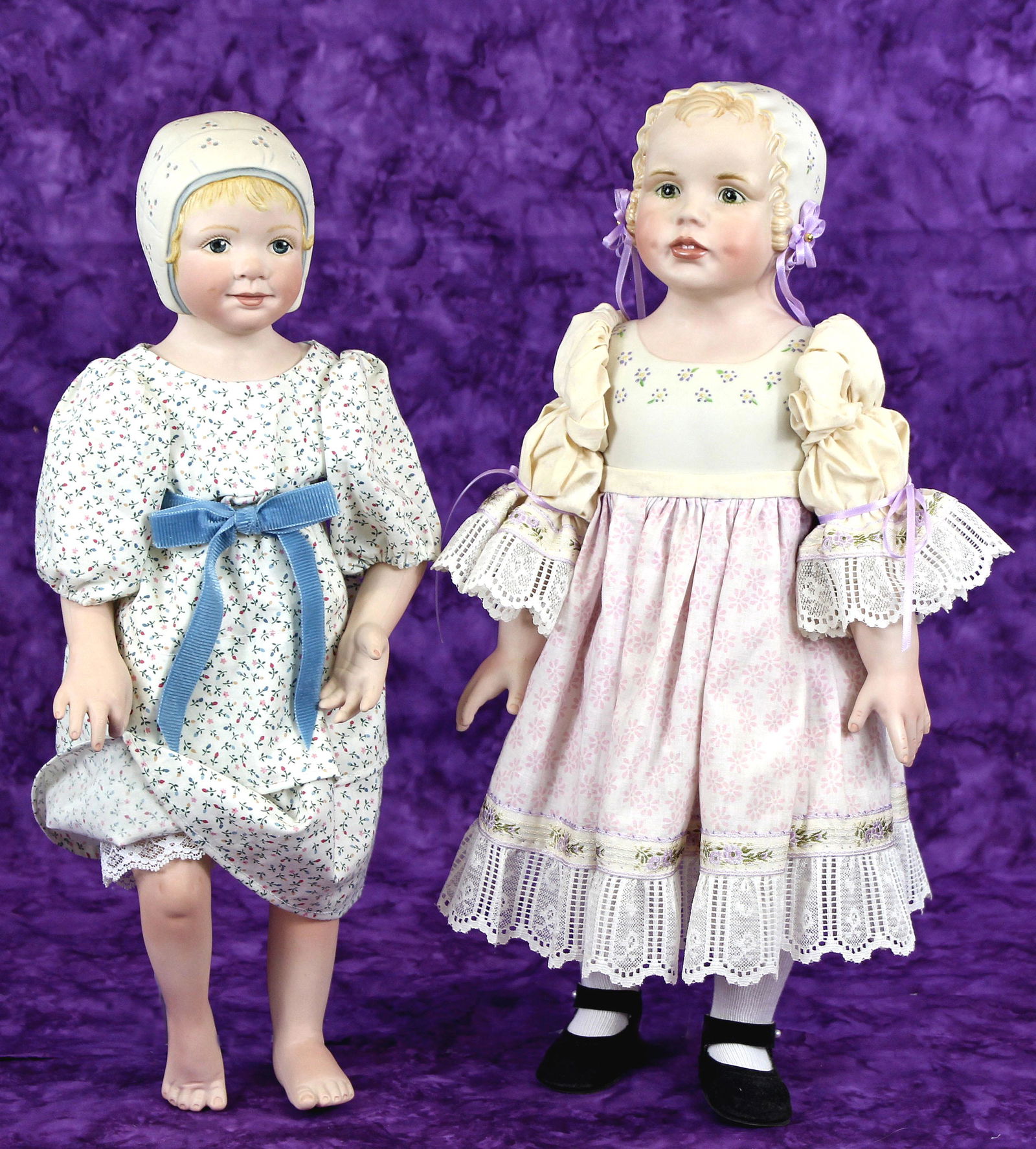 TWO DOLLS WITH SCULPTED BONNET BY ARTISTS (1 of 1)