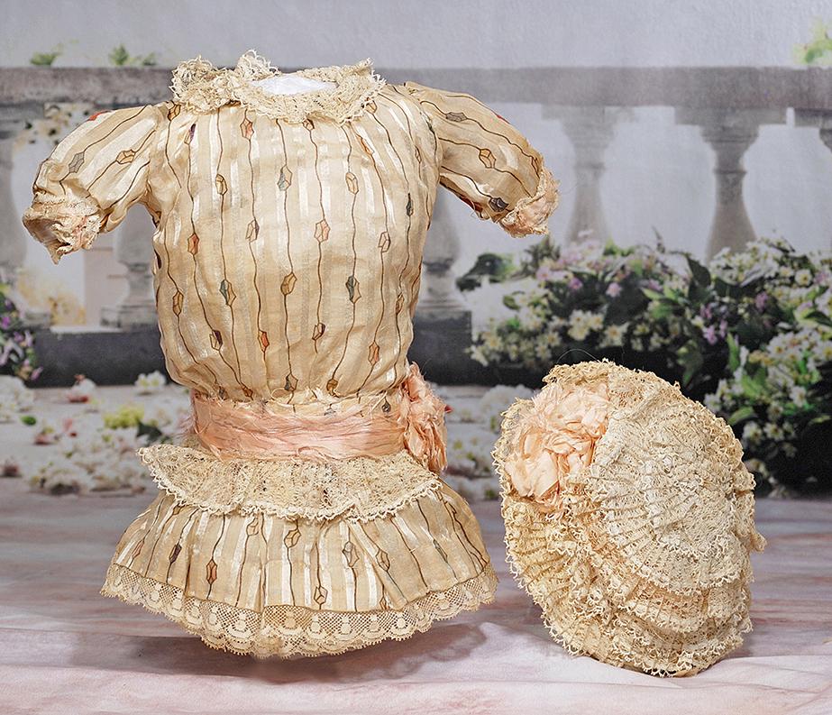 ANTIQUE SILK DOLL DRESS AND BONNET (1 of 1)