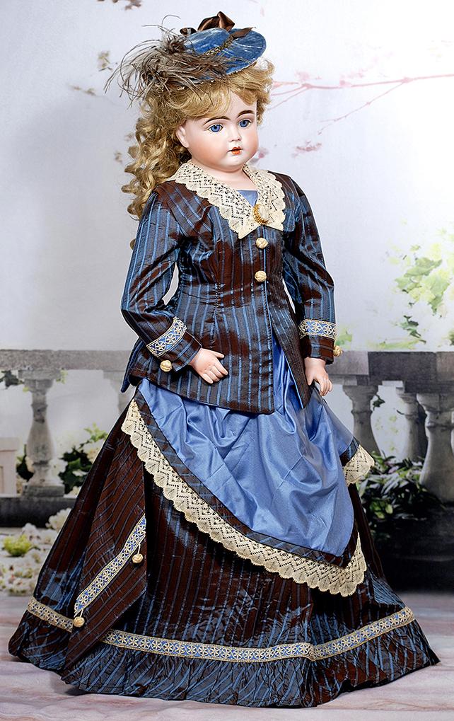 GERMAN BISQUE DOLL BY KESTNER: GERMAN BISQUE DOLL BY KESTNER. 27”. Marks: M. Bisque shoulderhead turned slightly to the right, blue sleep eyes, painted lashes, feathered and brushstroked brows, open mouth, accented lips, upper te