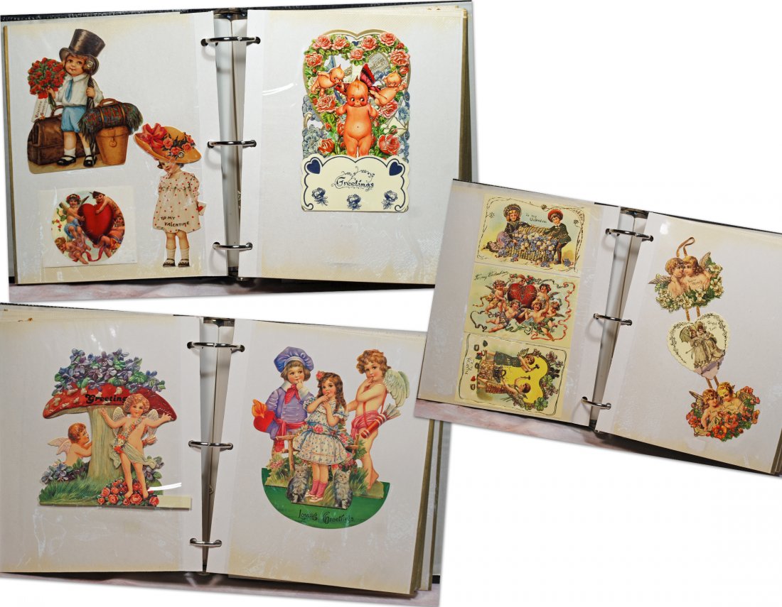 LARGE BINDER OF ANTIQUE GREETING CARDS AND  SCRAPS (1 of 1)
