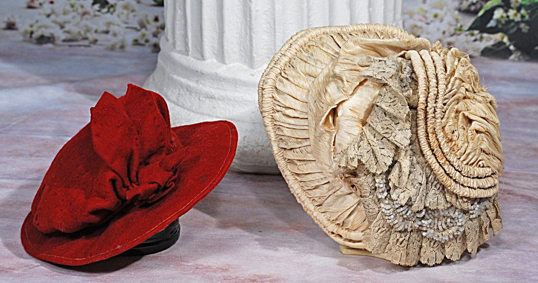 TWO ANTIQUE DOLL BONNETS. (1 of 1)