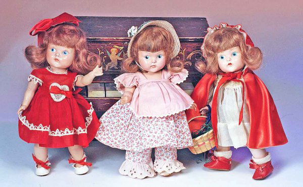 VOGUE GINNY, FROLICKING FABLE SERIES "MARY HAD A L: VOGUE GINNY, FROLICKING FABLE SERIES "MARY HAD A LITTLE LAMB". All-hard plastic toddler, painted side-glancing blue eyes, upper lashes, tapered brows, closed mouth, brown mohair wig, pink cotton print