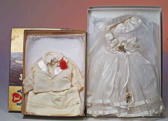 VINTAGE TERRI LEE & JERRI LEE FASHONS. Includes i: VINTAGE TERRI LEE & JERRI LEE FASHONS. Includes ivory Jerri Lee bridegroom suit consisting of jacket, trousers and shirt, in original box labeled Jerri Bridegroom Suit; tagged tulle and satin bridal g