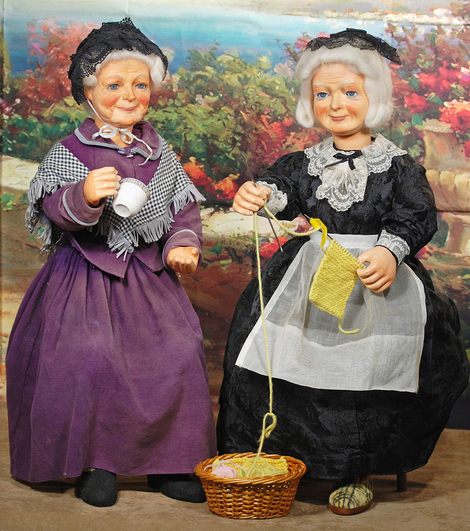 PAIR OF GERMAN CLOCK WORK NODDING DOLLS (1 of 1)