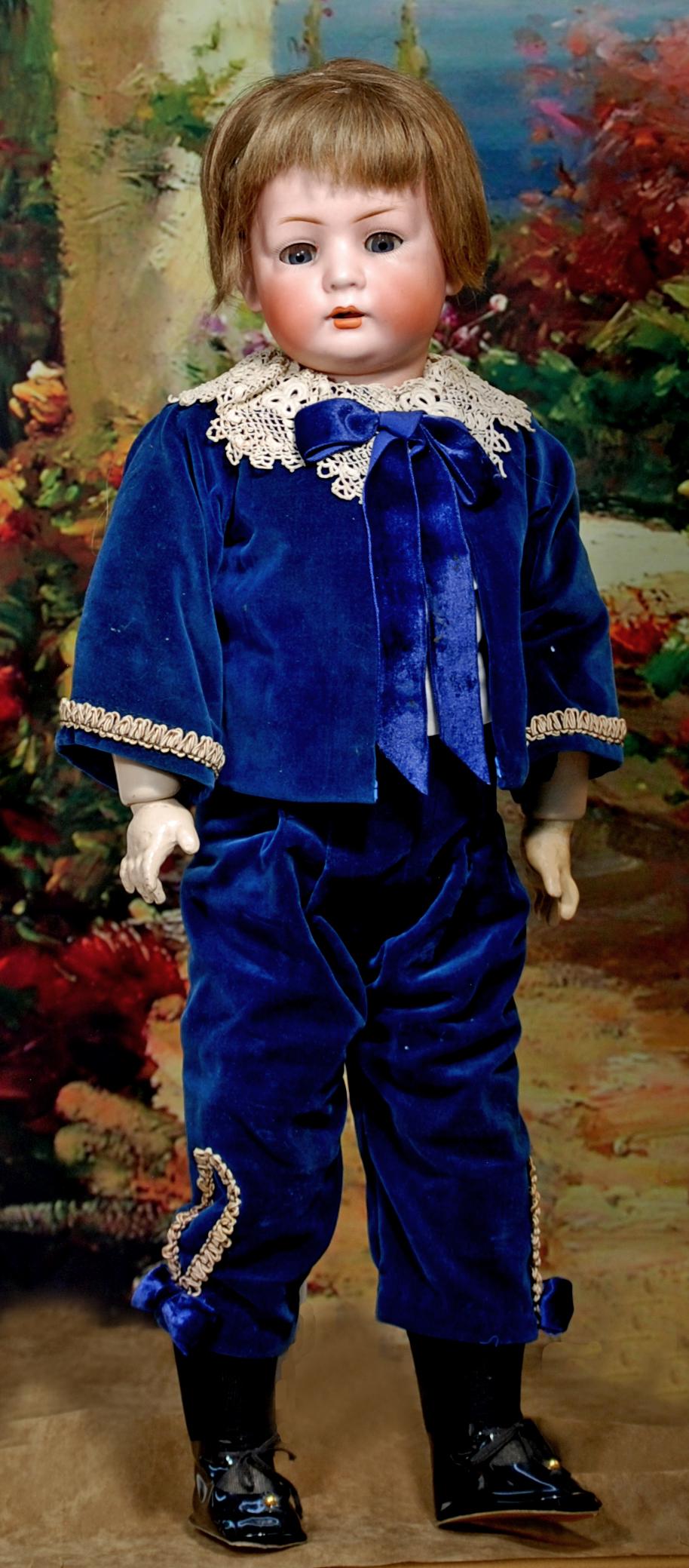 GERMAN BISQUE DOLL BY BRUNO SCHMIDT: GERMAN BISQUE DOLL BY BRUNO SCHMIDT. Marks: 10 BSW in heart. Bisque socket head, blue sleep eyes, painted lashes and original applied upper lashes, feathered brows, open mouth, accented lips, upper te