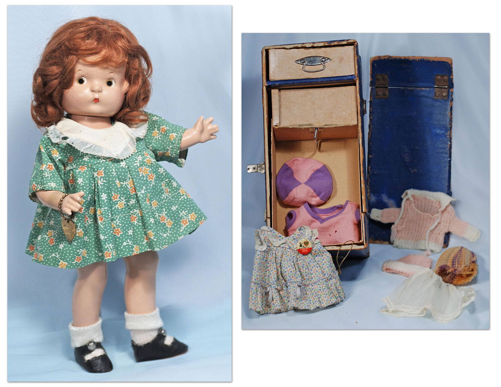 EFFANBEE COMPOSITION PATSY JR. WITH RED MOHAIR WIG & (1 of 2)