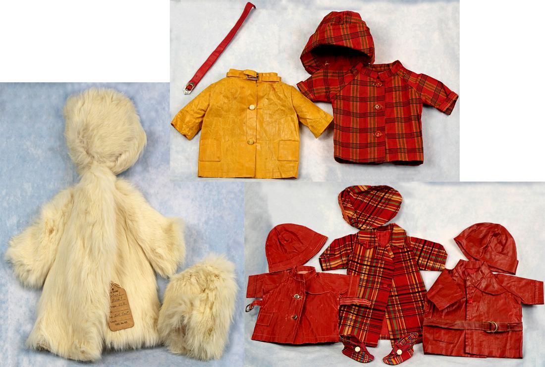 FIVE ORIGINAL PATSY DOLL RAIN COATS /HATS PLUS PATSY (1 of 3)