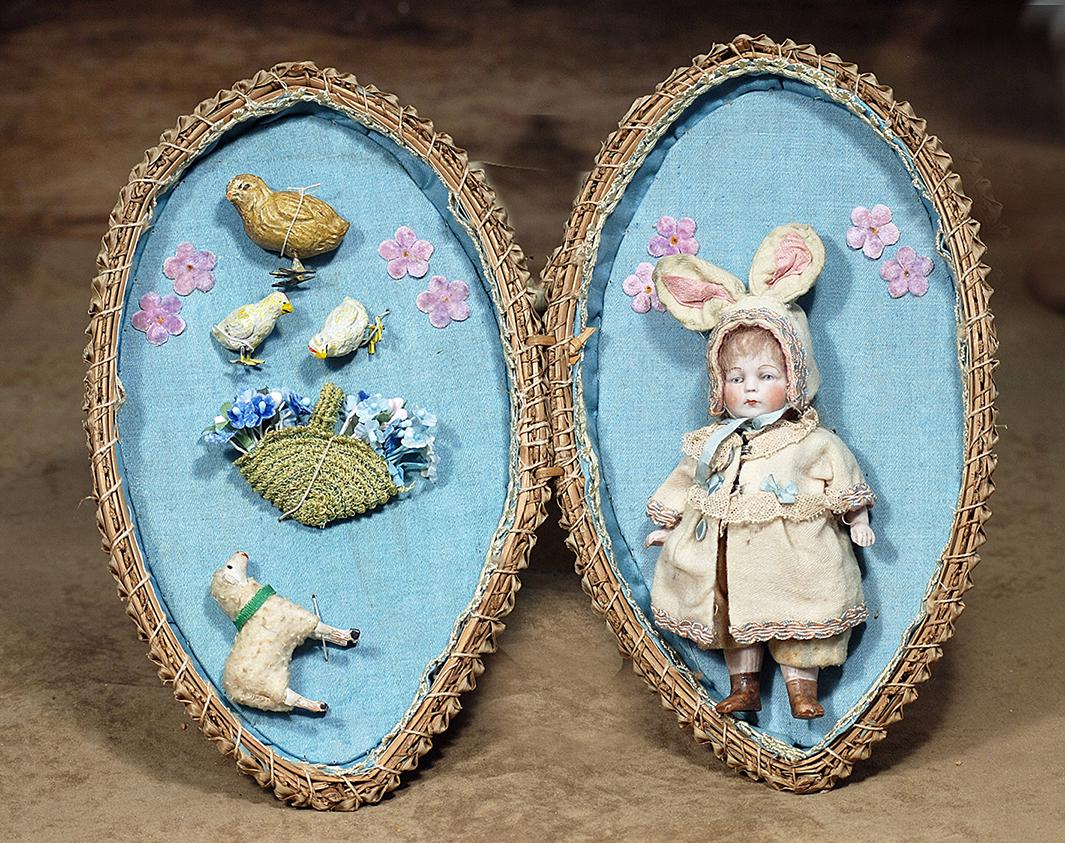 12.  GERMAN ALL-BISQUE DOLL IN EASTER EGG PRESENTATION. (1 of 2)