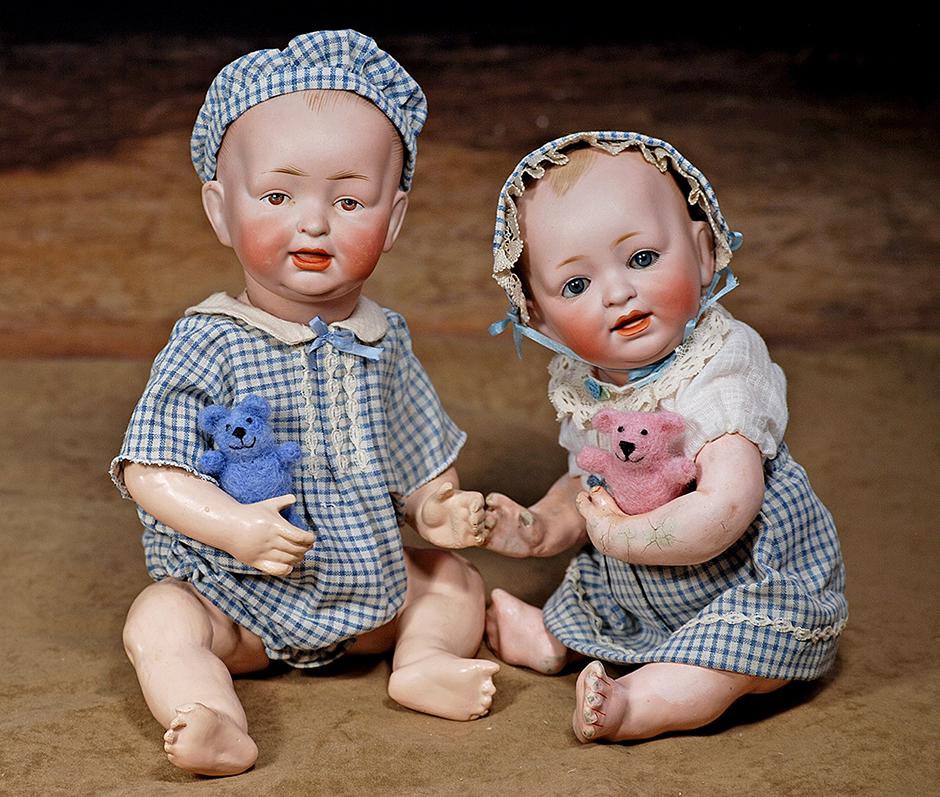 64.  PAIR OF GERMAN BISQUE CHARACTER BABIES AS (1 of 1)