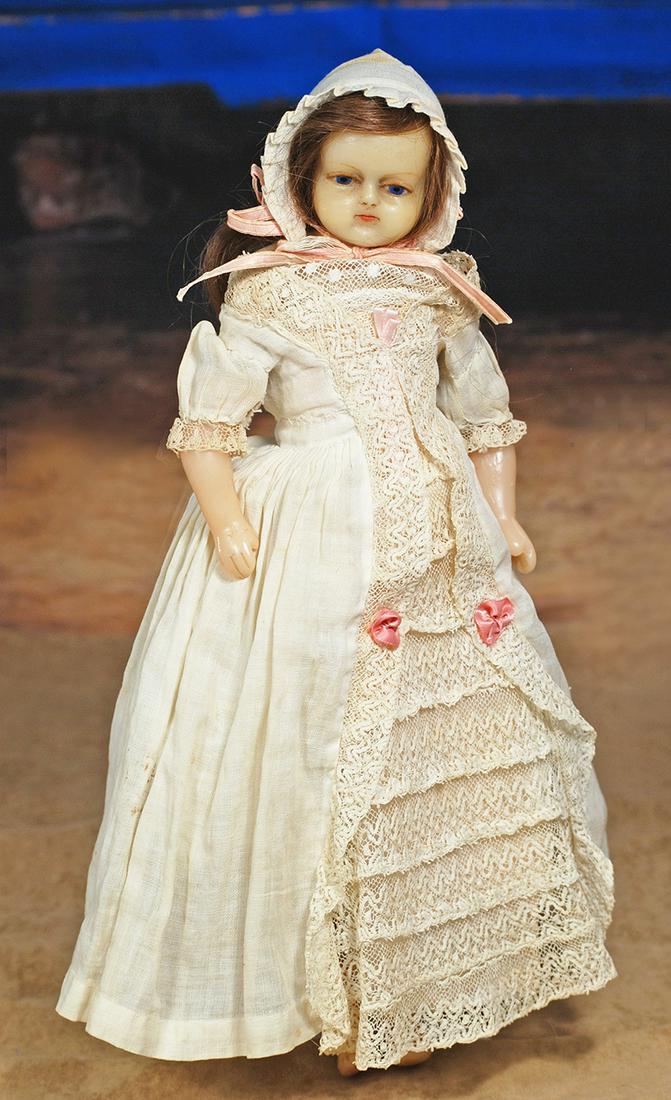 87.  PETITE ENGLISH POURED WAX DOLL.  14",   Poured wax (1 of 2)