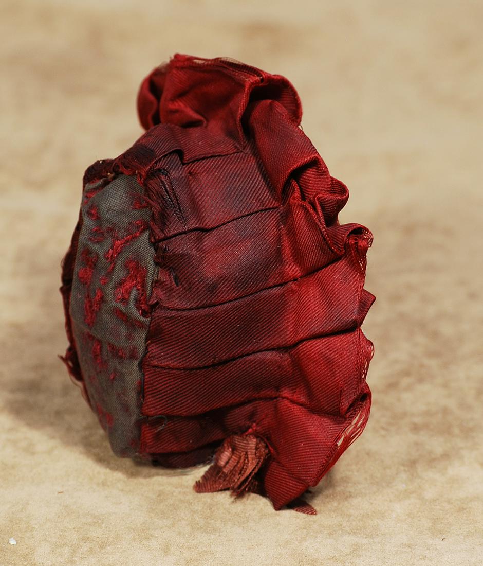 128.  ANTIQUE.  MAROON SILK DOLL BONNET.  Dark maroon (1 of 1)