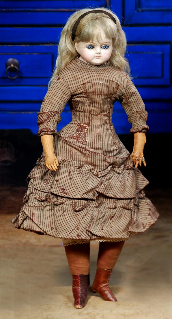 142.  EARLY WAX-OVER-PAPER MACHE FASHION DOLL IN (1 of 2)