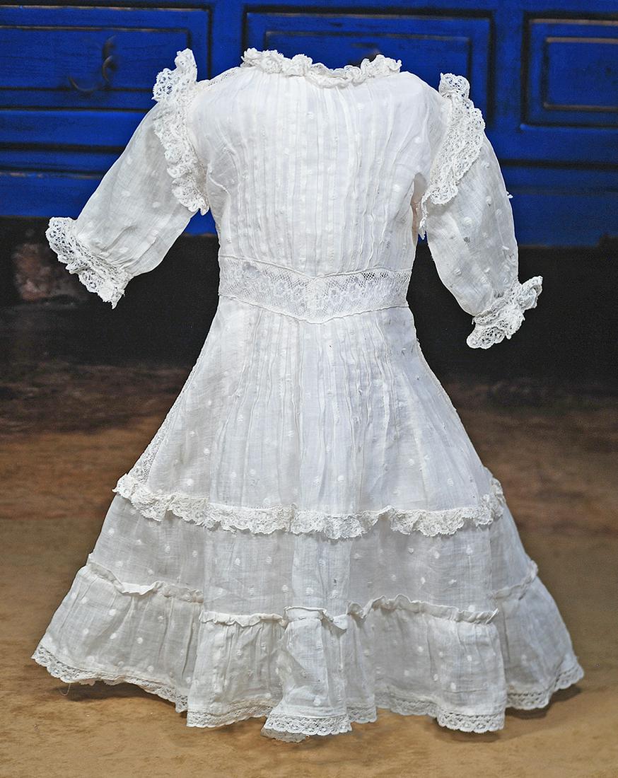 147.  ANTIQUE DOLL DRESS.  Dainty white dotted Swiss (1 of 1)