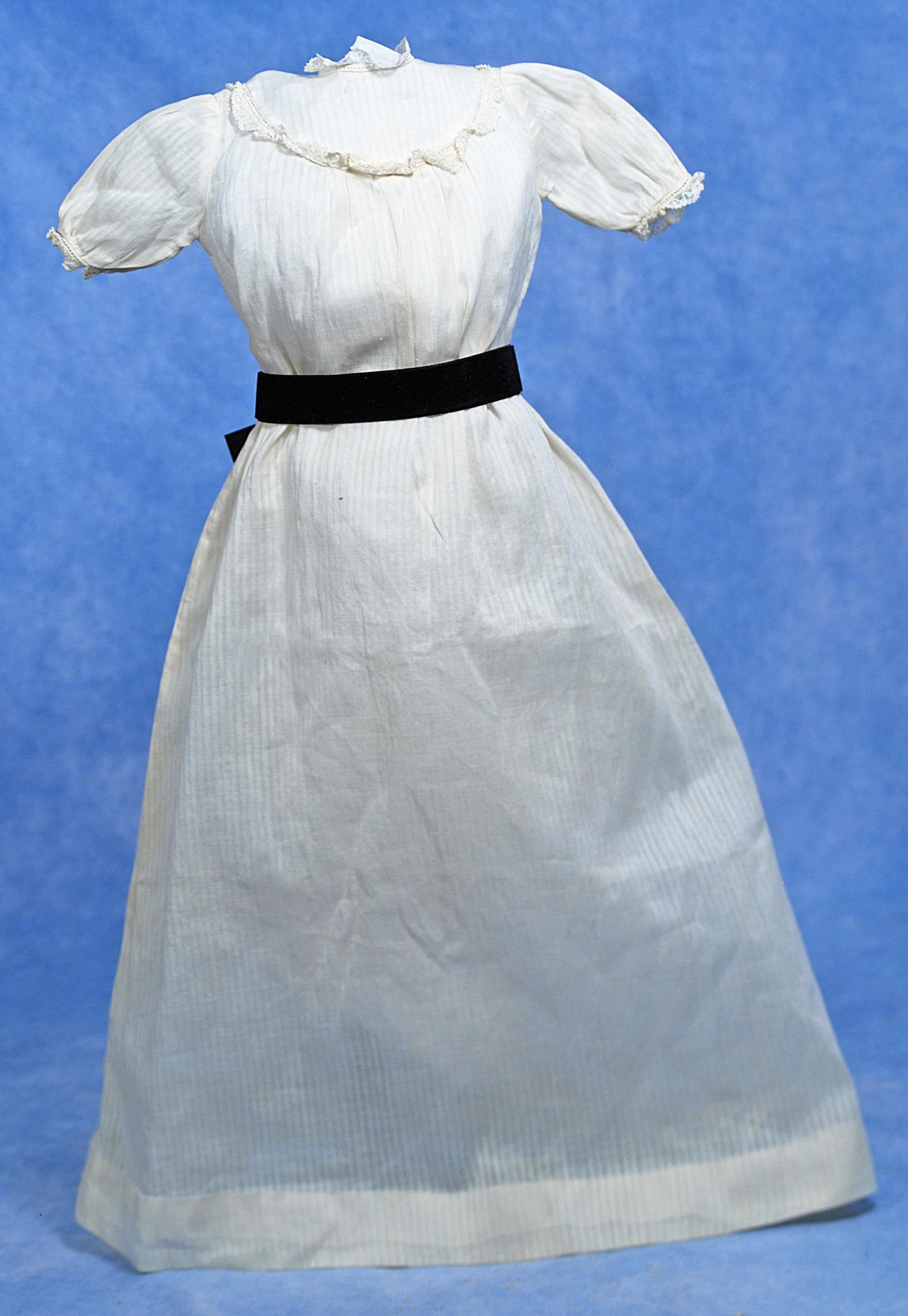 206.  WHITE VOILE DOLL DRESS.  Simple dress has inset (1 of 1)