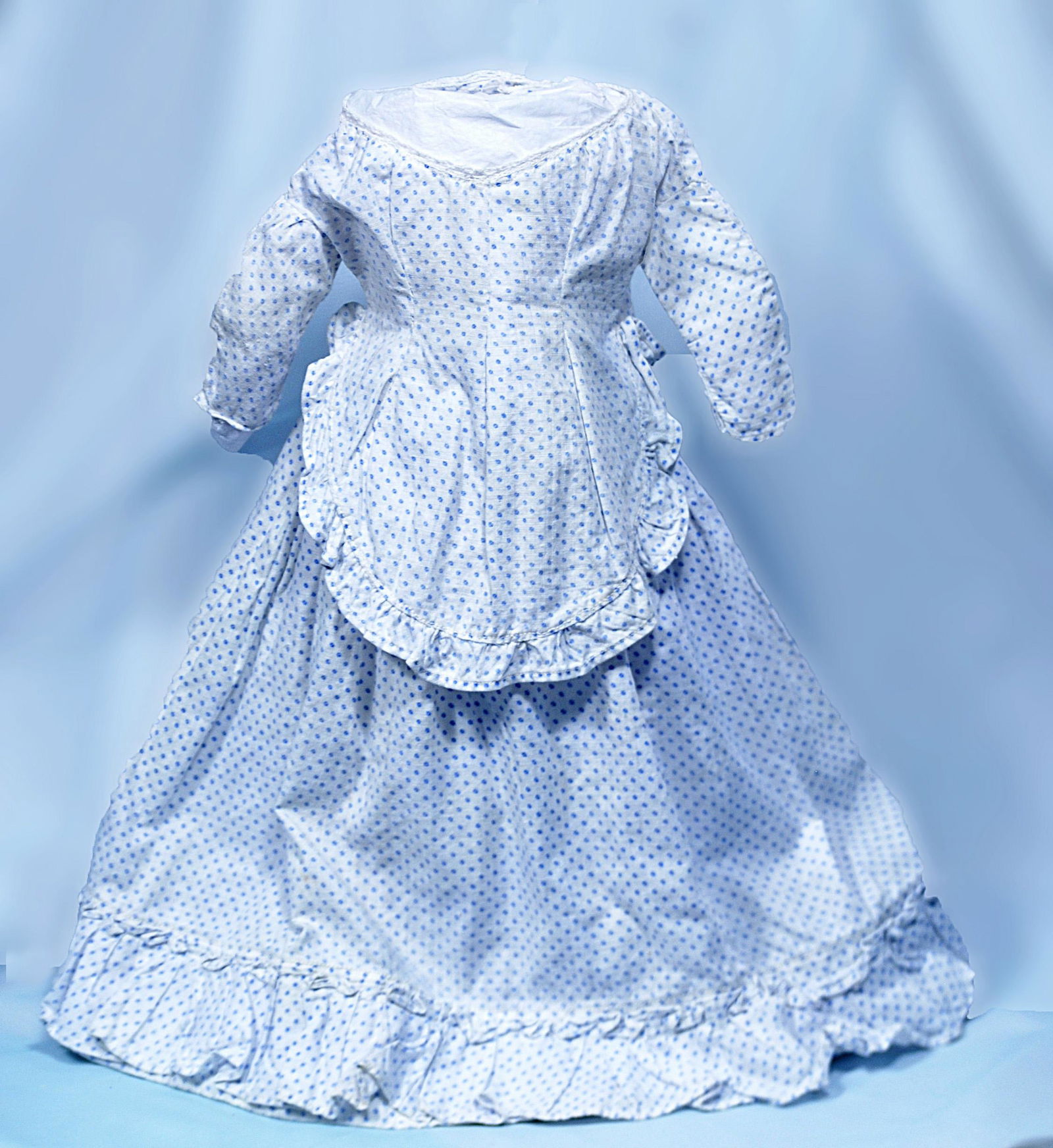 208.  TWO PIECE ANTIQUE BLUE AND WHITE DOT COTTON  GOWN (1 of 2)