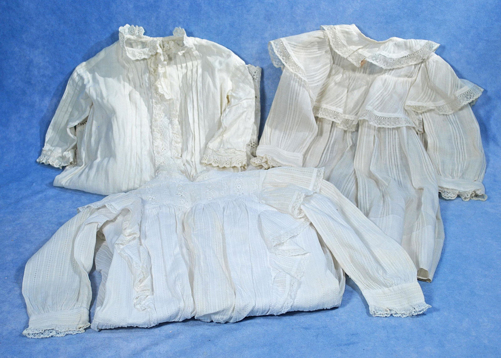 213.  THREE WHITE DRESSES FOR LARGE DOLLS.  Antique (1 of 1)