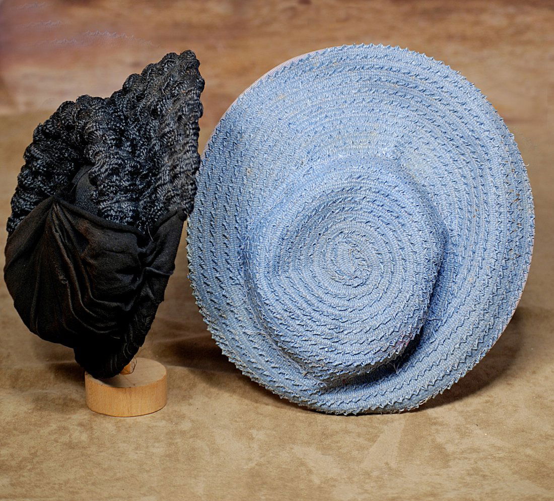 268.  TWO DOLL BONNETS.  Black woven straw  with (1 of 1)
