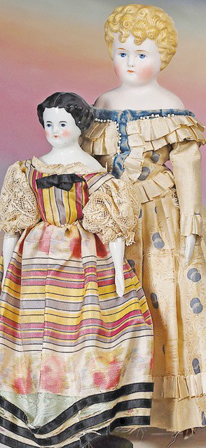 GERMAN BISQUE PARIAN LADY BY ALT, BECK & GOTTSCHALC: GERMAN BISQUE PARIAN LADY BY ALT, BECK & GOTTSCHALCK. Marks: 1064 - 0.12". Bisque shoulderhead, deeply-sculpted short blonde curly hair, painted features, blue eyes, red and black lid lines, tapered b