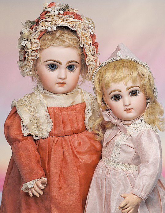 FRENCH BISQUE BLUE-EYED BEBE BY JUMEAU. Marks: Non: FRENCH BISQUE BLUE-EYED BEBE BY JUMEAU. Marks: None. 16". Bisque socket head, blue paperweight eyes, painted long and lush eye lashes, eyeliner, feathered and brushstroked brows, pierced ears, closed 