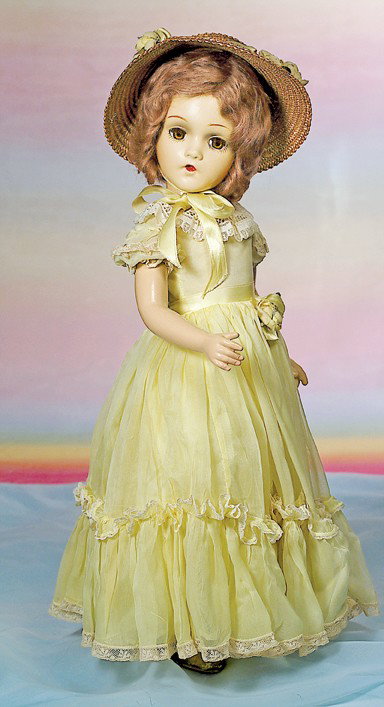 MME. ALEXANDER COMPOSITION DOLL "MARGARET ROSE". : MME. ALEXANDER COMPOSITION DOLL "MARGARET ROSE". Marks: Margaret Rose, Madame Alexander, NY, USA (dress tag). 20". Composition socket head on five-piece jointed body, brown sleep eyes, painted and app