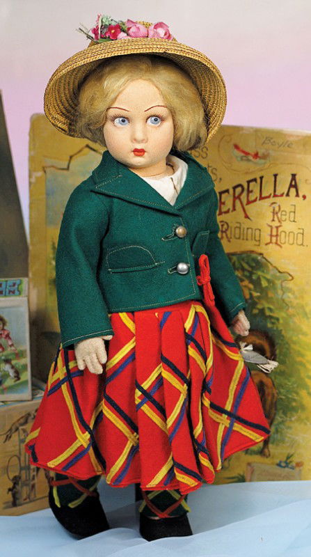 ALL-ORIGINAL LENCI GIRL IN PROVINCIAL COSTUME OF S: ALL-ORIGINAL LENCI GIRL IN PROVINCIAL COSTUME OF SCOTLAND. Marks: Lenci circular silver tag and cloth tag. 14 ½". Felt swivel head with mask pressed and painted facial features, blue side-glancing ey