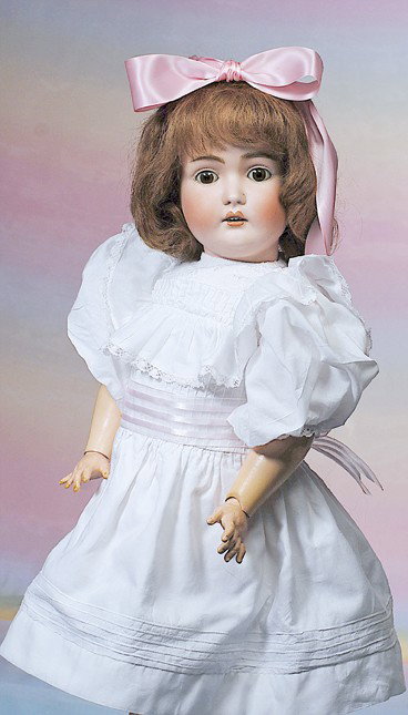 GERMAN BISQUE DOLL BY KESTNER. Marks: K. made in G: GERMAN BISQUE DOLL BY KESTNER. Marks: K. made in Germany 14, 171. 26". Bisque socket head, brown sleep eyes, painted lashes, molded and feathered brows, open mouth, shaded and accented lips, upper tee